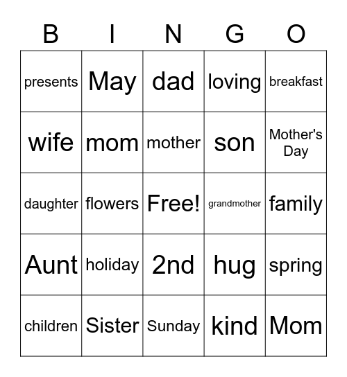 Mother's Day BINGO Card