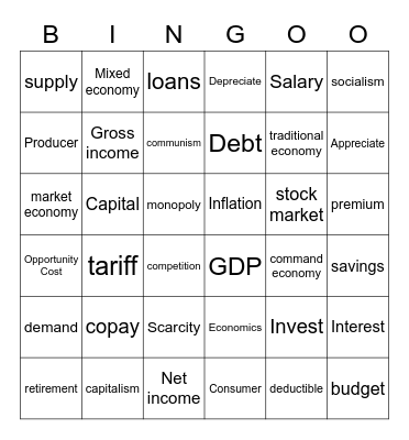 Economic Review Bingo Card