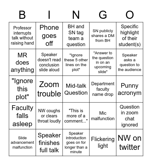 Colloquium Bingo Card