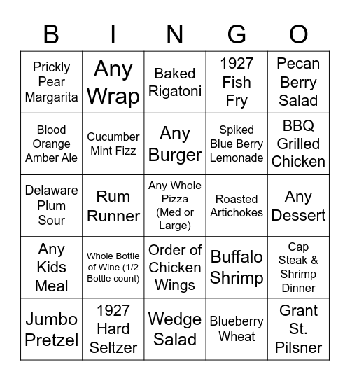 Menu Bingo 5/12 - 5/14 Bingo Card
