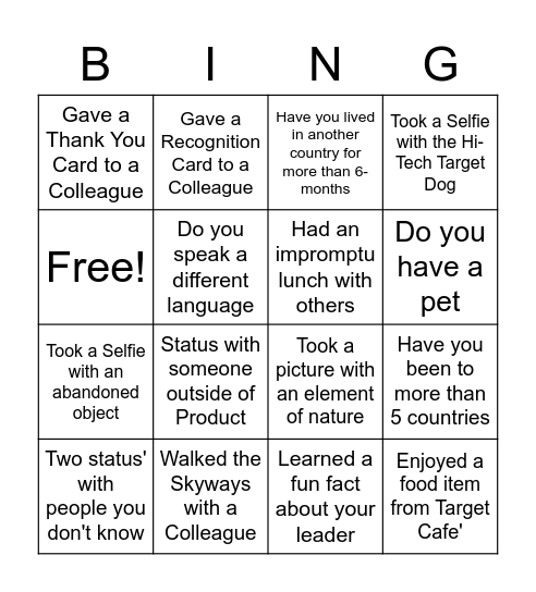 Product Connection Week Bingo Card