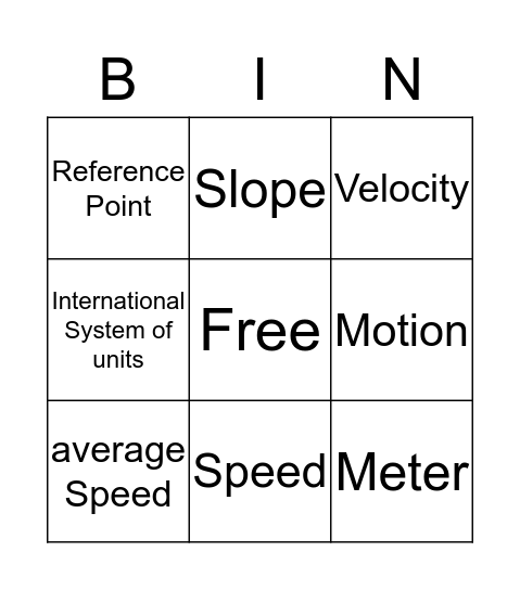 Motion Bingo Card