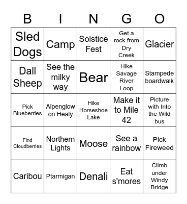 Denali Bingo Card