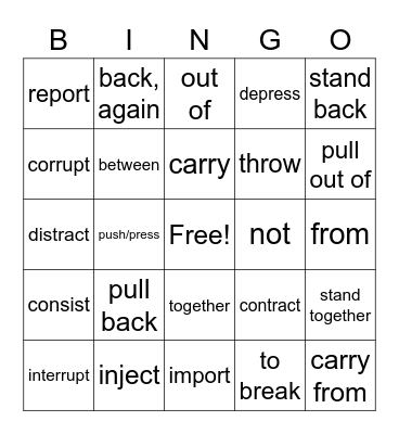 Morphology Bingo Card