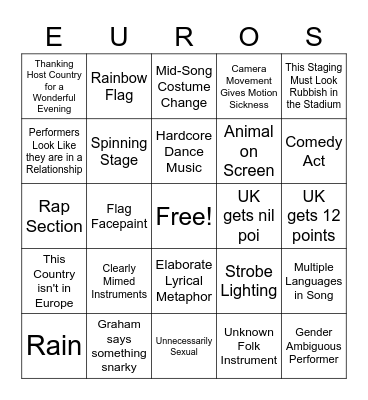 Eurovision Bingo Card