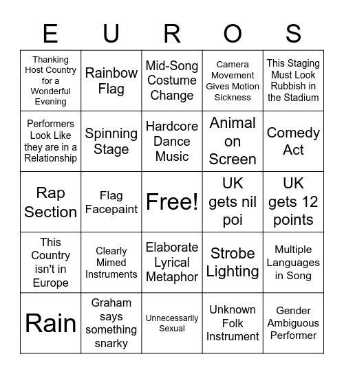 Eurovision Bingo Card