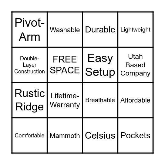 TETON SPORTS Bingo Card