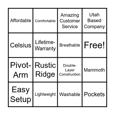 TETON SPORTS Bingo Card