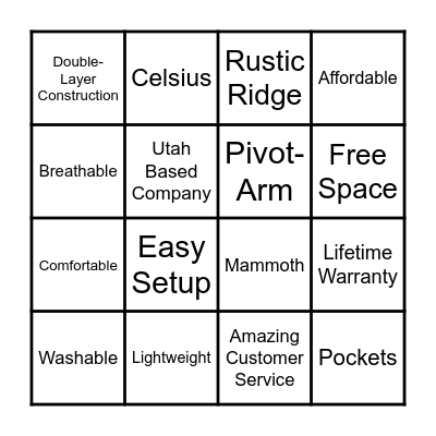 TETON SPORTS Bingo Card