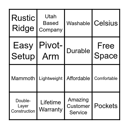 TETON SPORTS Bingo Card