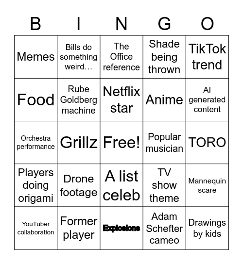 Schedule Release Bingo Card