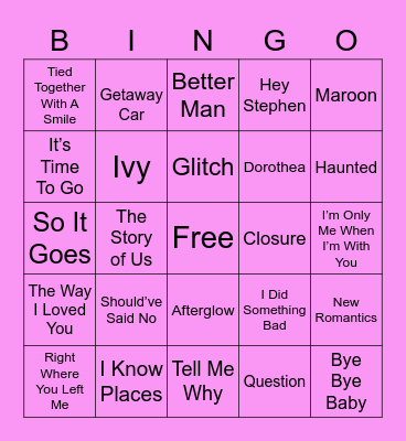 Surprise Song Bingo Card