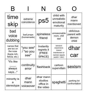 Dhar Mann Bingo v4 Bingo Card