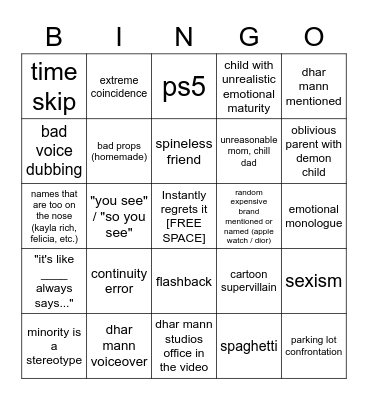 Dhar Mann Bingo v4 Bingo Card