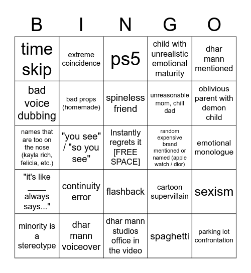 Dhar Mann Bingo v4 Bingo Card