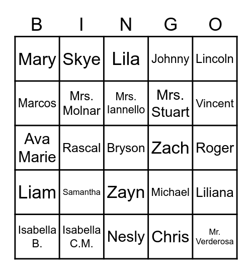 Room 7 Bingo Card