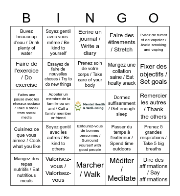 BINGO Santé Mentale / Mental Health Bingo Card