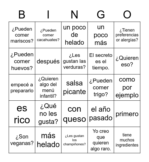 Queremos Eso 2 Bingo Card