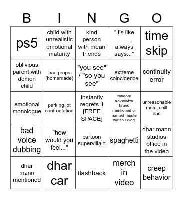 Dhar Mann Bingo v4 Bingo Card