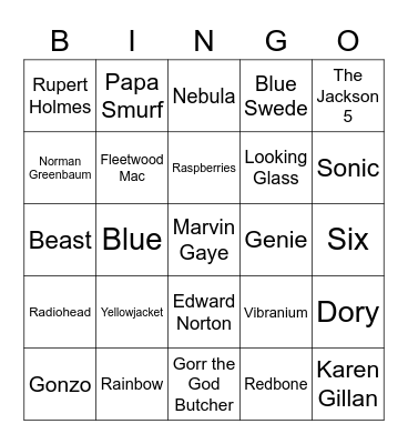 Guardians of the Galaxy, Marvel, & Blue Bingo Card