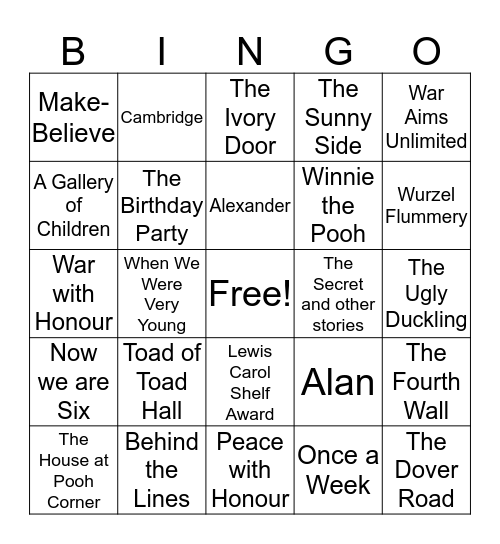 A. A. Milne Bingo Card