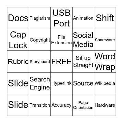 8th grade Computer Bingo Card