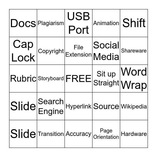 8th grade Computer Bingo Card