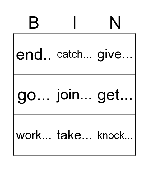 phrasals Bingo Card