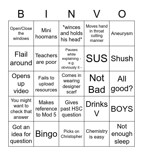 BingVo Bingo Card