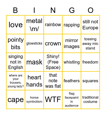 Eurovision Bingo Card