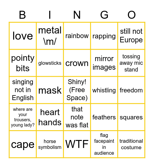 Eurovision Bingo Card