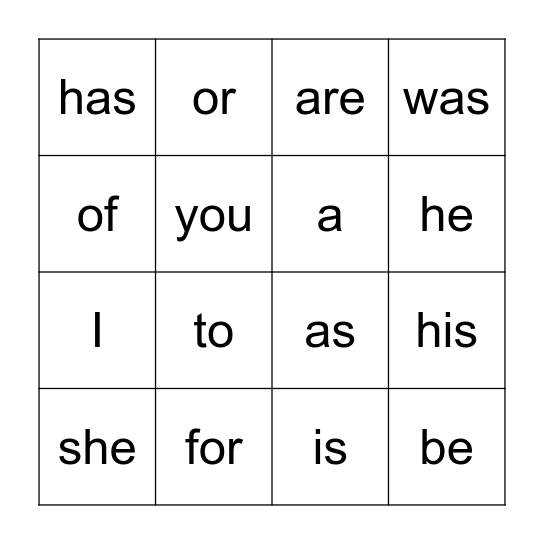 Trick Word Bingo Card