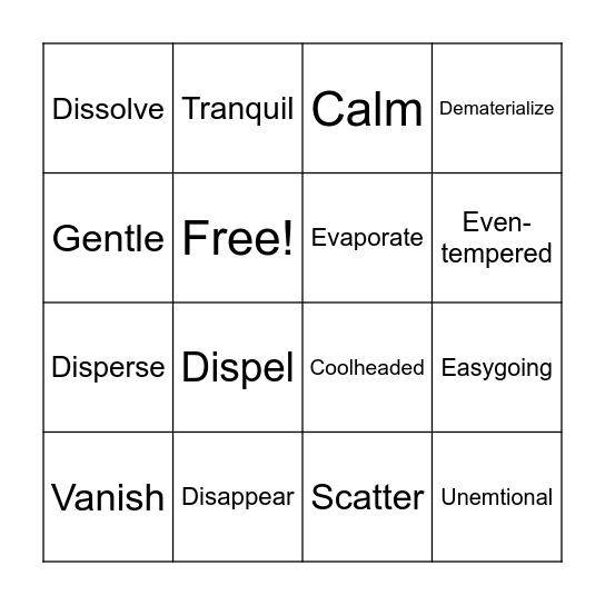 Synonym Bingo! Bingo Card