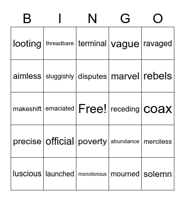 A Long Walk to Water Bingo Card