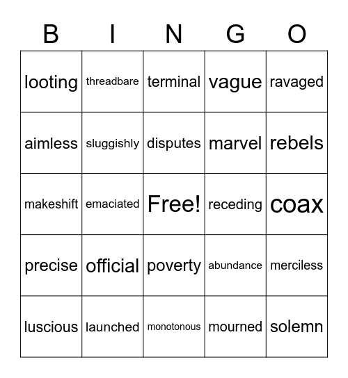 A Long Walk to Water Bingo Card