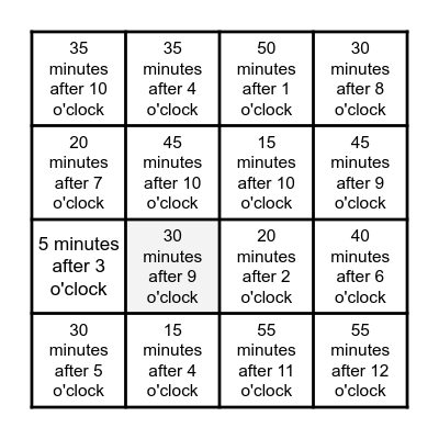 Time! Bingo Card