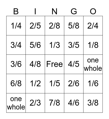 Fraction Bingo! Bingo Card