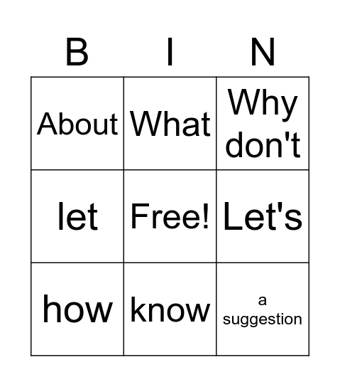 Making suggestions Bingo Card