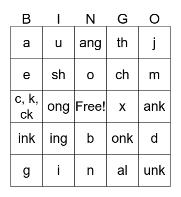 Matching Letter Sounds to Letter Bingo Card