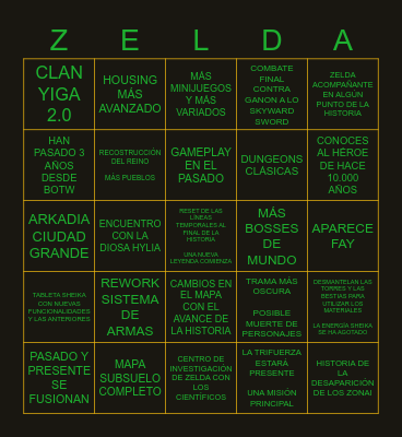 THE LEGEND OF ZELDA TOTK Bingo Card