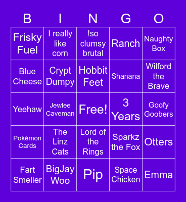 Linzical Stream Anniversary Bingo Card