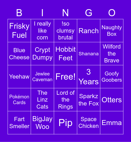 Linzical Stream Anniversary Bingo Card