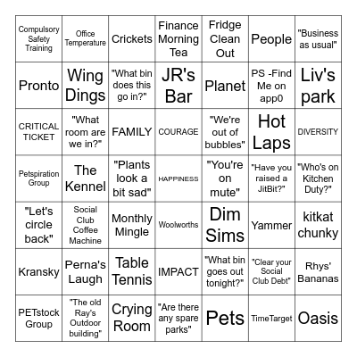 Social Club Bingo Card