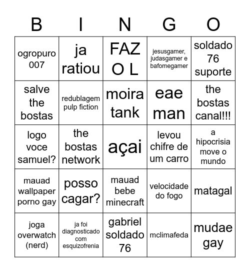 the bostas bingo Card