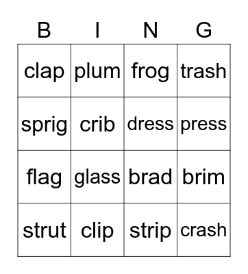 -r and -l blends Bingo Card