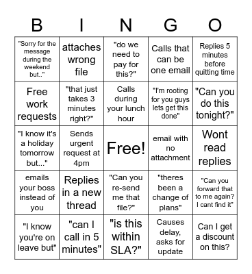 Idiot Client Bingo Card