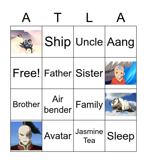 Avatar the Last Airbender Bingo Card