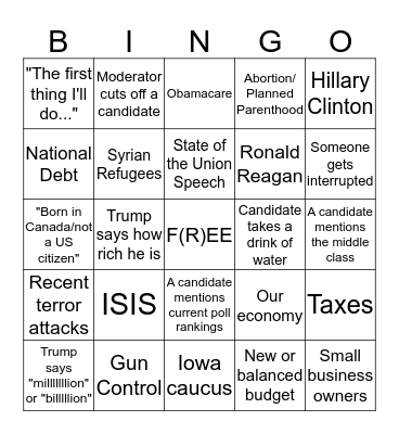 2016 GOP Debate Bingo Card