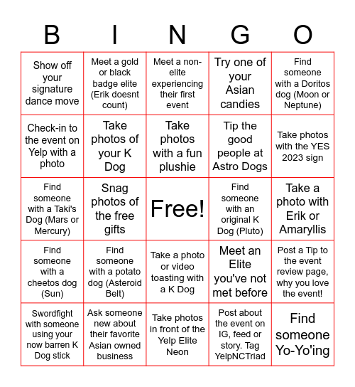 It's Neat to be Elite at Astro Dogs! Bingo Card
