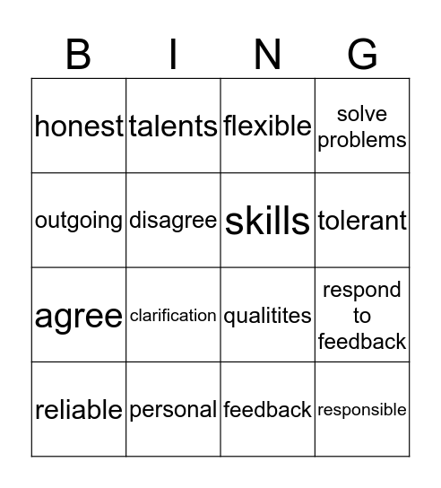 Unit 6 Vocabulary  Bingo Card